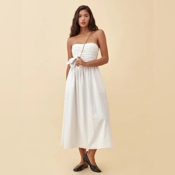 NEW Reformation Lissa Cotton Midi Dress White Ivory Removable Strap | US 0 UK 4 - Picture 6 of 15